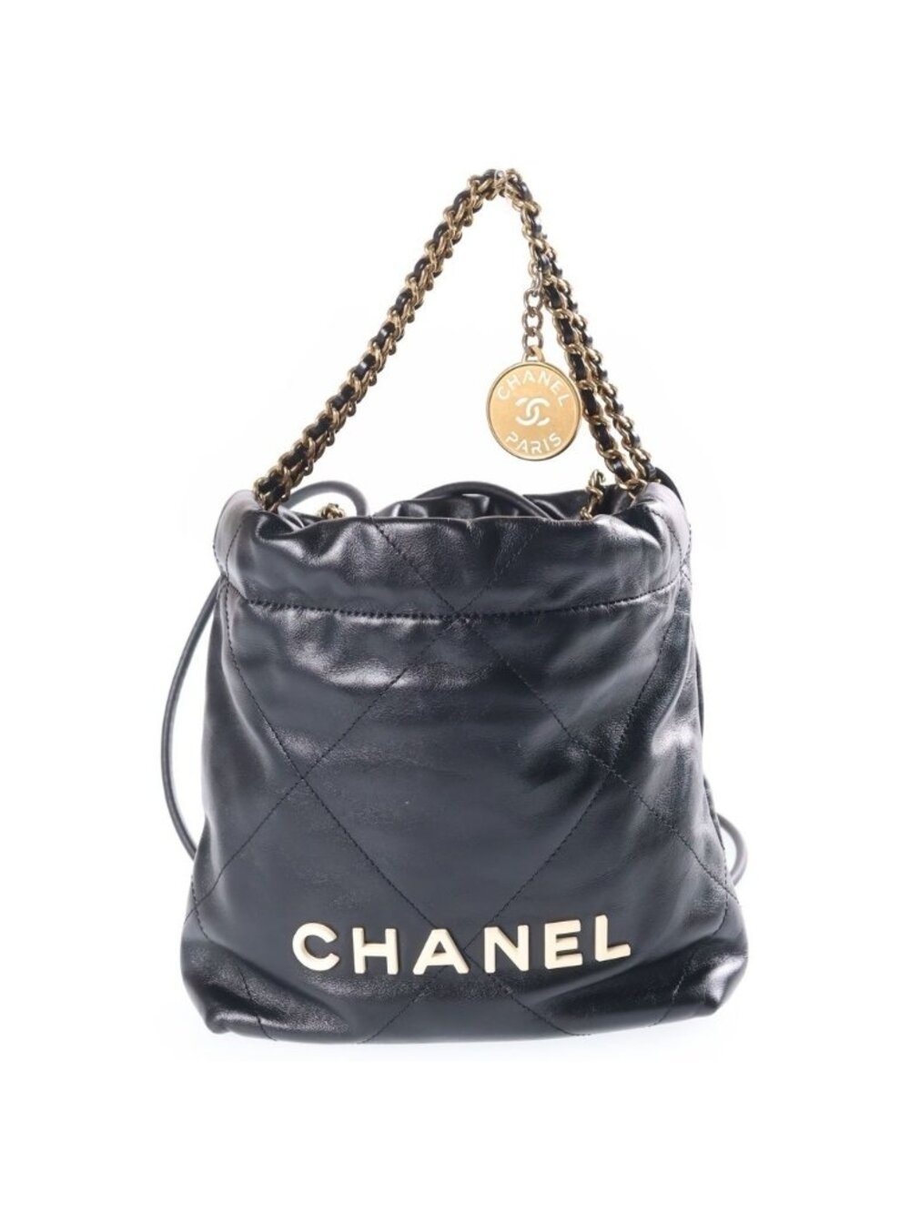 Chanel 22 Mini Chain Shoulder Bag Black Calfskin Gold